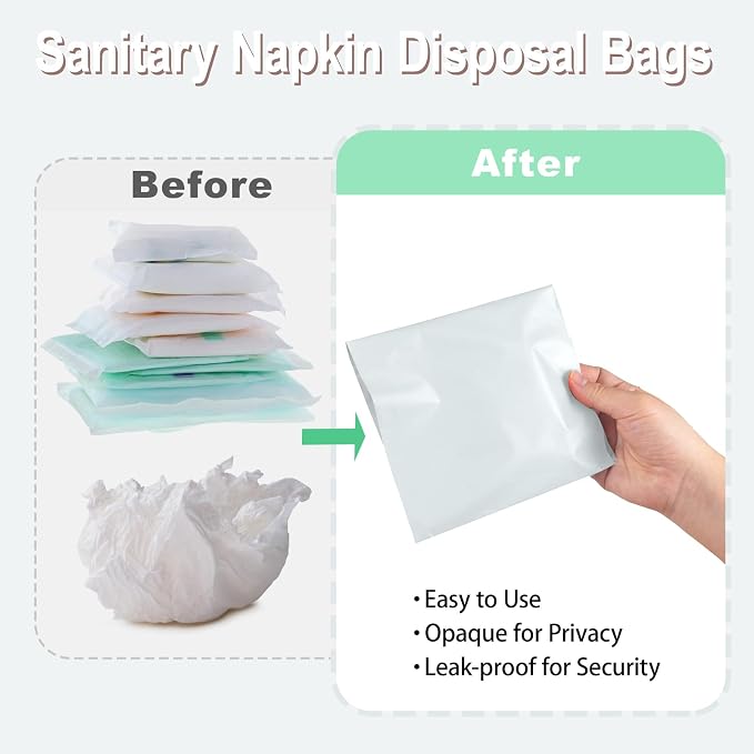 100 PCS Sanitary Napkin Disposal Bags, Feminine Hygiene Disposal Bags for Tampons and Pads, Block Odors, Self-Sealing, 10.6 * 5.9 Inch (Light Gray)