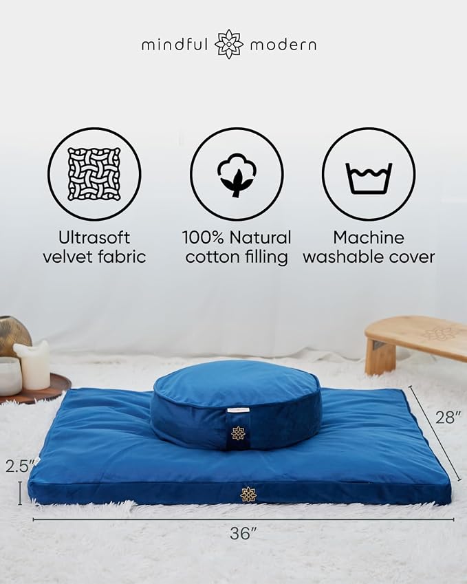 Mindful & Modern Zabuton Meditation Mat - Cotton Filled Yoga and Meditation Pad - Zabuton Meditation Cushion for Kneeling and Sitting Support - Large Rectangular Sitting Floor Pillow for Bench or Zafu