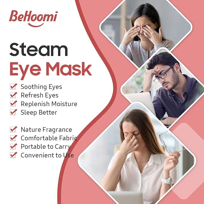 BeHoomi 20Packs Steam Eye Mask, Heated Eye Mask Warm Compress for Eyes, Disposable Self Heating Steam Mask for Sleep, Spa, Travel Essentials, Relaxation Gifts for Women, Mothers Day Gifts (Rose)