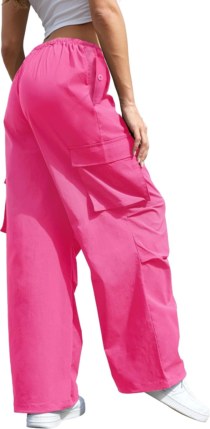 COPYLEAF Cargo Pants Women Low Waisted Parachute Pants with Pockets Loose Baggy Hiking Pants Y2K Clothes