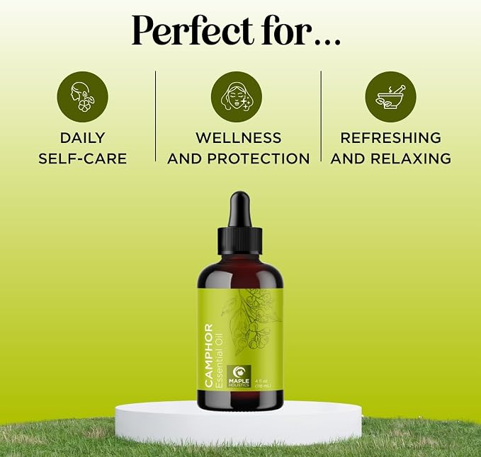 Pure Undiluted Camphor Essential Oil - 100% Pure Camphor Oil for Aromatherapy and Beauty DIYs Great for Soothing Skin and Clearing Chest - Outdoor Diffuser Oil for Patios and Porches (4 Fl Oz)