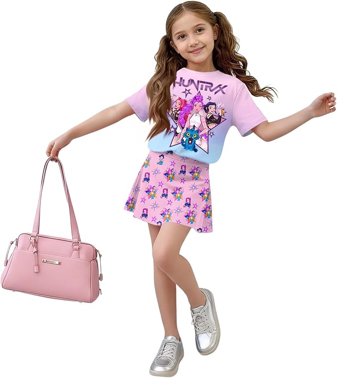 HTHLVMD K Pop Short Sleeve T-Shirt and Skirts Outfits Set for Girls Hunters Rumi Mira Zoey Graphic Tees De-Mon Costume