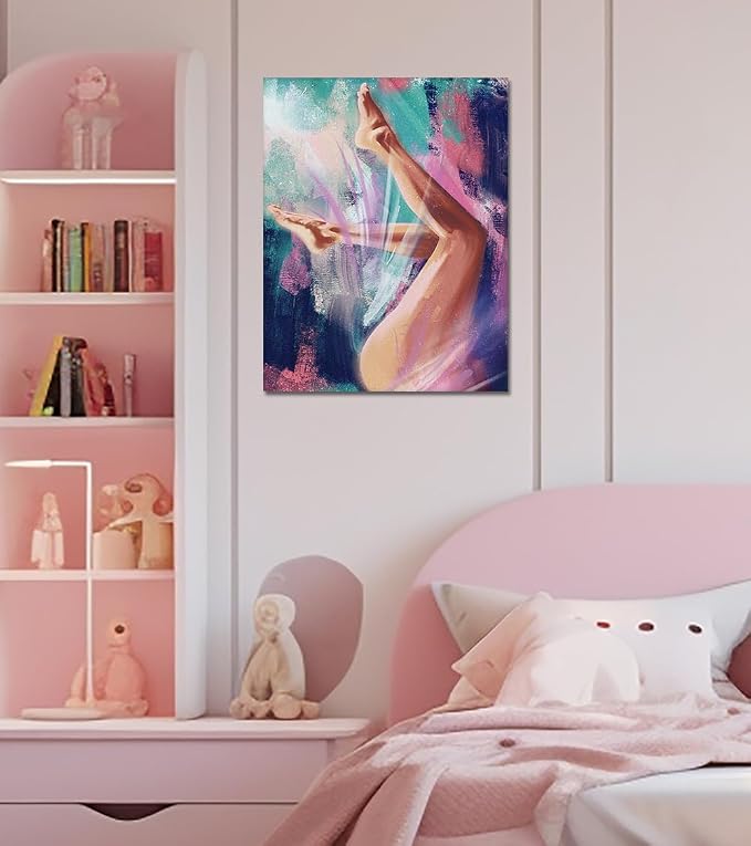 Yeesjoee Abstract Colorful Canvas Wall Art Female Dancer Legs Print Poster, Nude Woman Body Painting, Modern Dancing Ballet Artwork Home Wall Decor for Living Room Bedroom Office, 12x16in Framed