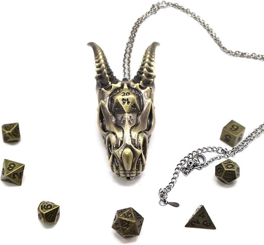 2025 Dragon Necklace for DND Dice Set, 7-in-1 Dragon Metallic D&D Dice with Gift Case for Dungeons and Dragon Game, RPG Role Playing Table Game Gifts (Gold)