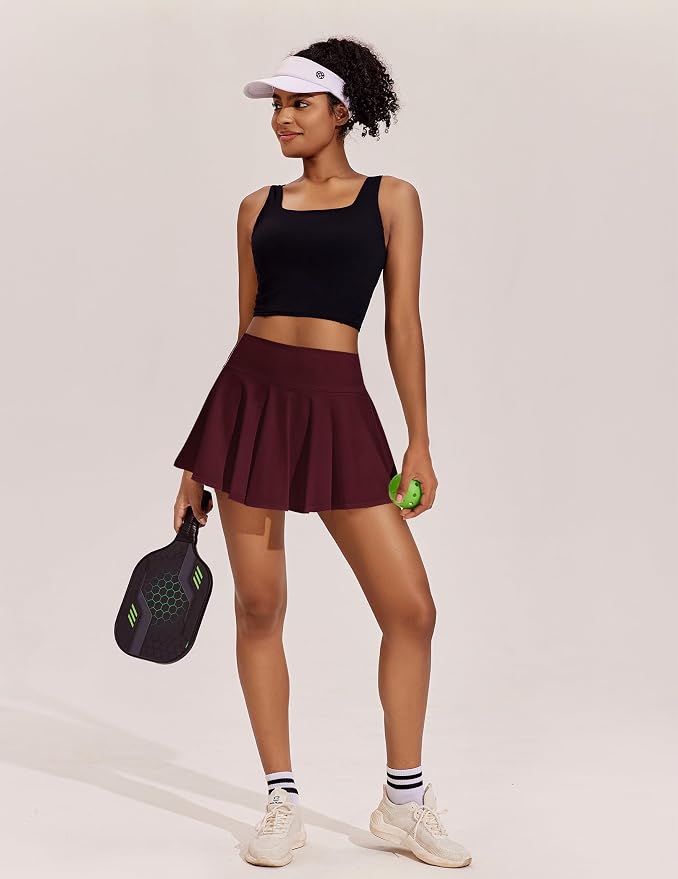 PINSPARK Womens Tennis Skirt 14" Pleated Athletic Golf Skorts with Pockets | High Waist, Tummy Control, Mini, Breathable, Lightweight, Soft, Built in Shorts, Pickleball, Casual