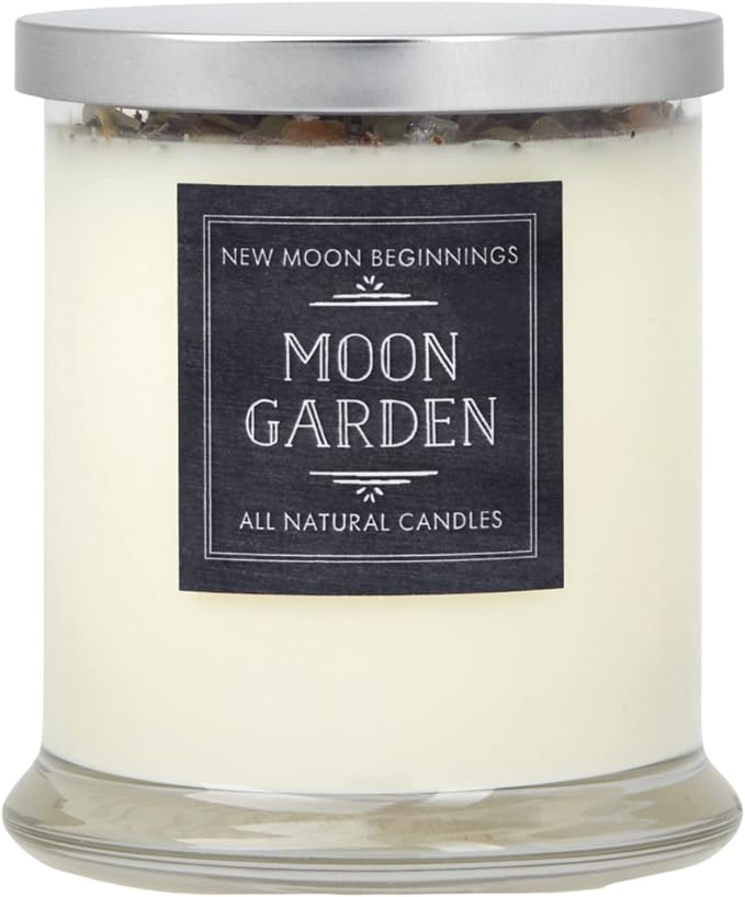 Moon Garden Candle by New Moon Beginnings - Soy Candle - All Natural Aromatherapy Crystal Candles - Intention Candle - Manifestation Candle - 12 oz Glass Jar