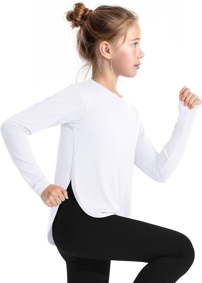 JOCMIC Girls Long Sleeve Shirts Kids Athletic Quick Dry UPF 50+ Sun Shirt Basic Tees for Gym Yoga Tops
