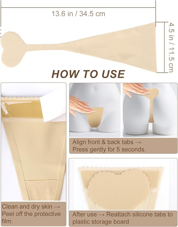Adhesive C-String Thongs 2-Pack Invisible Underwear for Women with VPL-Free Design Reusable No Belt Thong