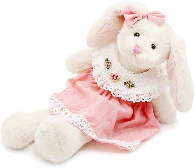 Small Soft Stuffed Animal Bunny Rabbit Plush Toy for Baby Girls 15inch (White Rabbit Wearing Pink Lace Dress)