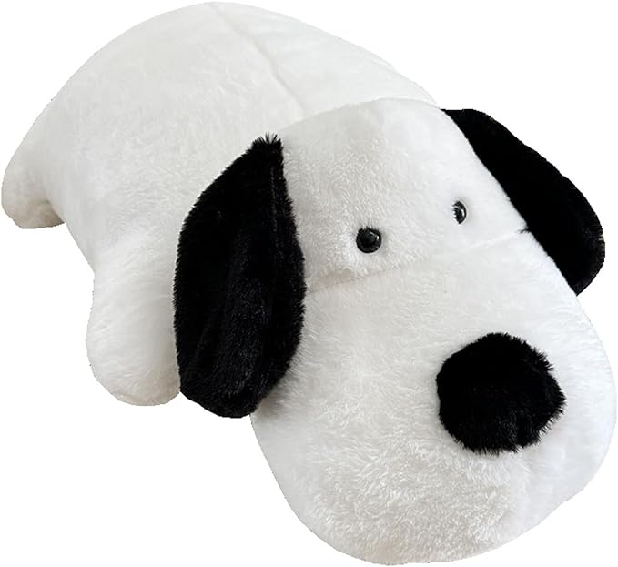 Haengbuk-Soft Puppy Plush Pillow, 39.3in/100cm Cute Stuffed Animals Toy, White and Black Dog Hugging Pillow, Gift for Kids and Friends