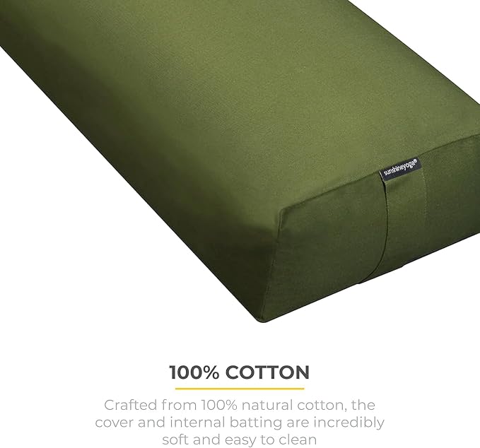 Extra Firm Large Yoga Bolster, 24" x 12" x 6" Cinched OR Zippered Yoga Pillow, Rectangular Cotton Cushion With Removable Cover for Studios, 1 Pack or 2 Pack