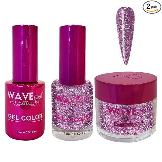 WAVEGEL Soak-Off Gel, Nail Lacquer & Acrylic/Dip Powder Matching Set - Princess Collection - #119 Primerose Glitter