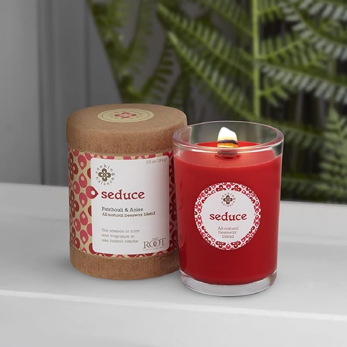 Root Candles Scented Spa Candles Seeking Balance® Handcrafted Wood Wick Aromatherapy Candle, 6.5-Ounce, Seduce: Patchouli Anise