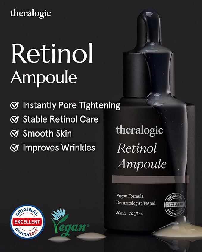 Retinol Ampoule - Korean Retinol Vitamin A Face Serum - Pore Tightening & Refinement Night Skincare - Dermatologically Tested, Vegan Formula, 1.01 fl.oz.