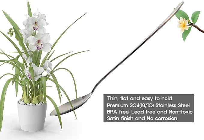 [5 Sets] [Made in Korea] Orchid Design Korean Style Sticky Rice Spoon Chopsticks Set Silverware Set 304 Stainless Steel Cutlery Set Soup Spoon Ramen Chopsticks Flatware (5 Sets)