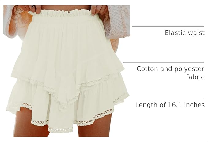 Flowy Shorts for Women Casual Boho Ruffle Tiered Skorts High Waist Mini Skirts Golf Tennis Crochet Shorts