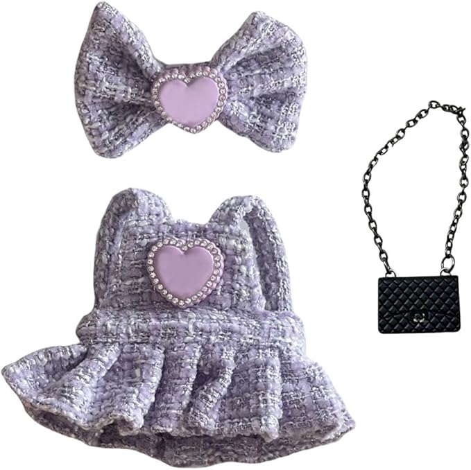 15-17cm Doll Clothes for Labb Rabbit Bunny, Luxury Chic Doll Clothing Bowknot+Dress+Handbag ,Fashionable Elegant Outfit for Dress up, Doll Costume Cosplay Fashion Dresses -Purple