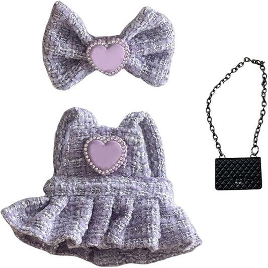 15-17cm Doll Clothes for Labb Rabbit Bunny, Luxury Chic Doll Clothing Bowknot+Dress+Handbag ,Fashionable Elegant Outfit for Dress up, Doll Costume Cosplay Fashion Dresses -Purple
