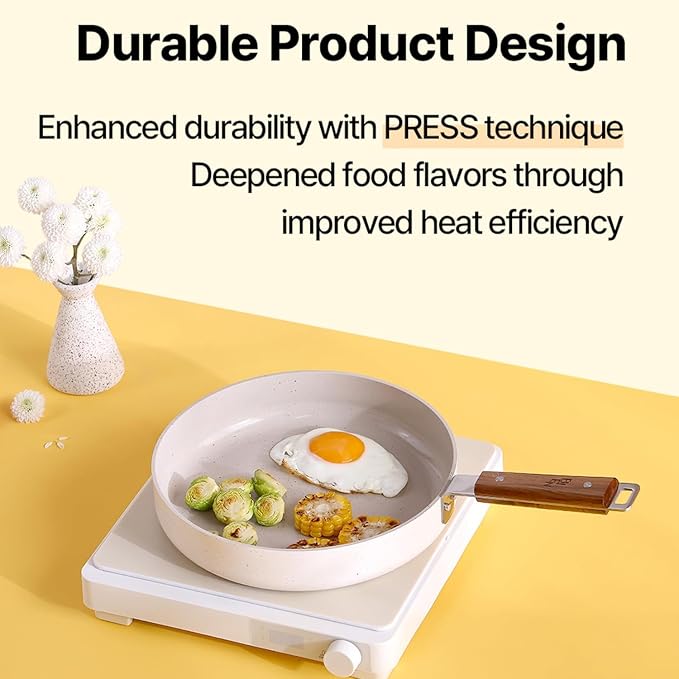 Neoflam Bien 9.5" Nonstick Ceramic Frying Pan with Wooden Handle, Induction Skillet for Healthy Cooking, Stir Fry & Omelet Egg Pan, Kitchen Essential Cookware, Made in Korea (24cm)