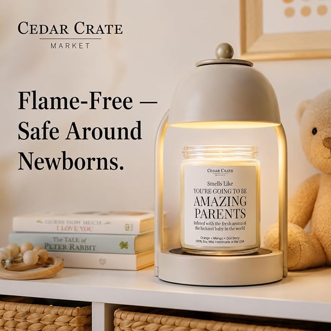 Cedar Crate Market New Parents Gifts for Couples, Baby Shower Pregnancy Gift, Gender Reveal Candle, New Mom First Time Mom Dad, Orange, Mango, Goji Berry 9oz Soy Wax, Made in USA, 45+ Hour Burn