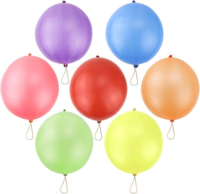 RUBFAC 36Pcs Punch Balloons, Heavy Duty Party Favors For Kids, Punching Balloons Bouncy Balls with Rubber Band Handle for Birthday Party, Goodie Bag, Stocking Stuffers for Kids