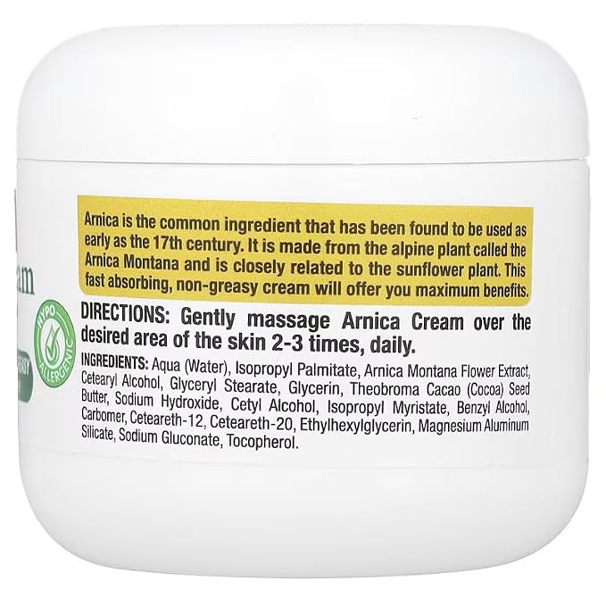 Arnica Cream, Natural, Non-Greasy, Hypoallergenic and Unscented, 4 oz (Pack of 2)