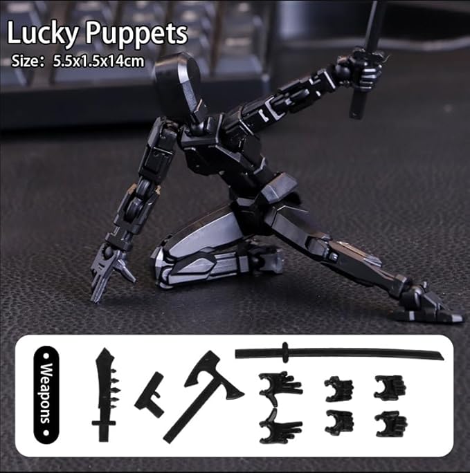 (Assembly Completed 2025 New Titan 13 Action Figure Set,Lucky Robot 13 Action Figure 3D Printed Multi-Jointed Movable,Nova 13 Action Figures,Multiple Accessories (Assembly Completed- Black)