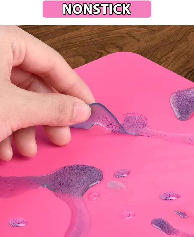 Silicone Mat Large, IKOCO 23.6"x15.7" Silicone Craft Mat for Playdough and Nonstick Resin Molds Sheets for Crafts, Paint, Clay, Blue and Rose Red
