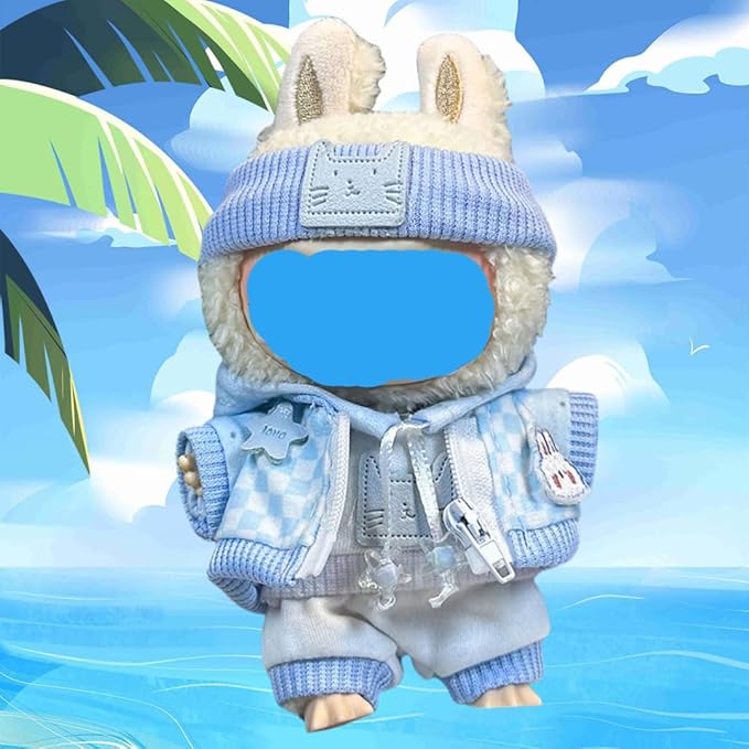 17cm Plush Doll Clothes Wardrobe Set - Clothes for Dolls Faux Fur Outfit Bundle (Hat+Top+Pants+Accessories) for Cute Collectible Figure Display (NO Doll) Included (Style-D, 17cm/7inch)