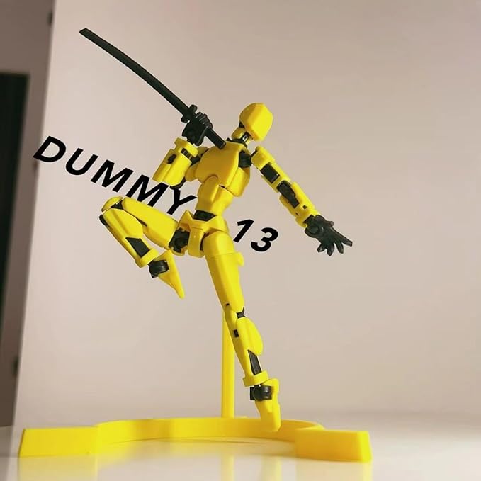Dummy 13 Assembly Complete Action Figure,Luck 13 Multi-Jointed Articulated Model with Magnetic Base, Interchangeable Hands & Weapon Accessories for Desk Display, Titan 13, 3 Pces (Yellow-Orange-Blue)