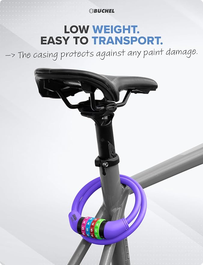 Büchel Bike Locks Cable for Kids - Colorful & Keyless - Secure Your Child's Bike - Easy-to-Use Bicycle Accessory, High Security 5 Digit Resettable Combination Coiling Bicycle Lock, Anti Theft