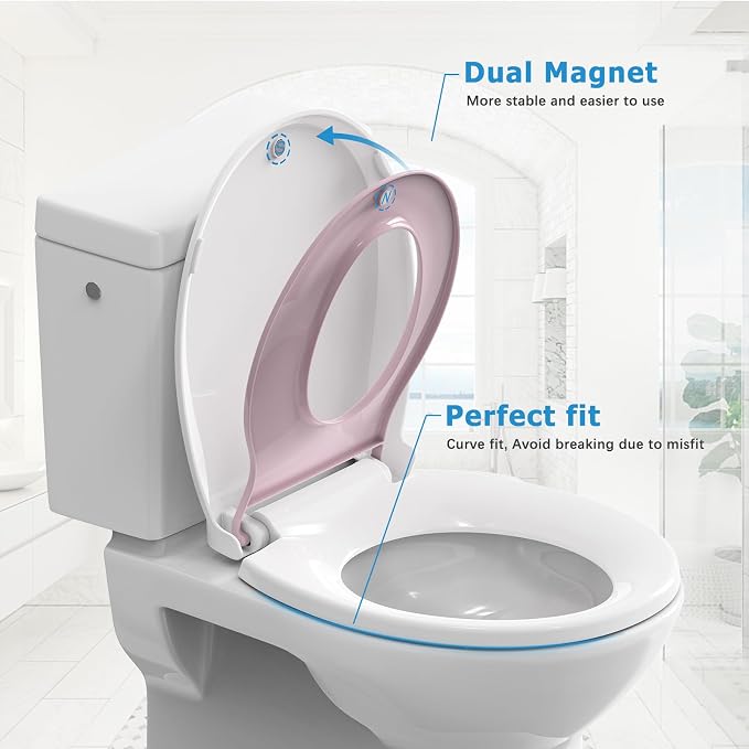 GAOMON Toilet Seat, Round Toilet Seat with Toddler Seat Built in, Potty Training Toilet Seat Round Fits Both Adult and Child, with Slow Close and Magnets- white and blue