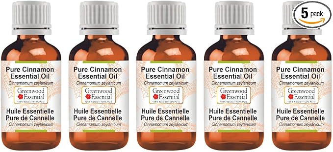 Greenwood Essential Pure Cinnamon Essential Oil (Cinnamomum zeylanicum) Steam Distilled (Pack of Five) 100ml X 5(16.9 oz)