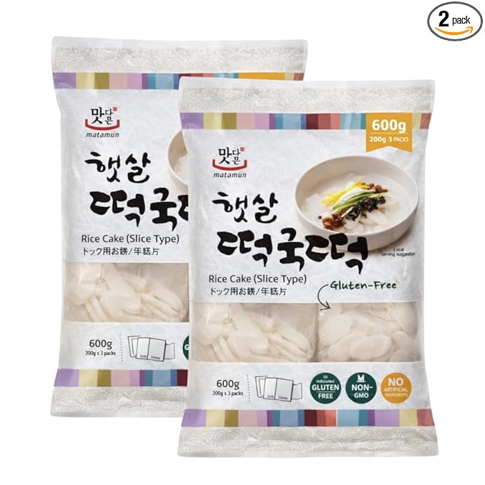 Matamun Korean Rice Cakes Tteokbokki Stick – 2 Packs, Includes 6 Single-Serve Packs, Gluten-Free, Vegan, Non-GMO, Chewy Rice Sticks for Korean Food, Rapokki, Asian Snacks (Sliced)