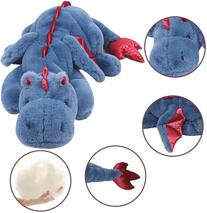 ARELUX Giant 52in 3Lb Big Blue Dragon Large Stuffed Animals Cute Plush Toy Fuzzy Jumbo Dinosaur Pillow Plushies with Wings Cuddly Soft Green Pterosaur Plushie for Friends Family Member