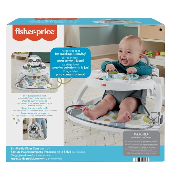 Fisher-Price Portable Baby Chair Sit-Me-Up Floor Seat with Snack Tray, Newborn Sensory Activity Toys & Plush Cute Sloth Washable Pad