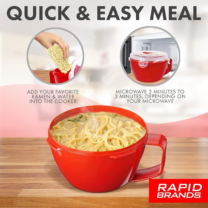 Rapid Plastic Noodle/Soup Bowl | Microwave Soup & Noodles in Minutes | Perfect for Dorm, Small Kitchen, or Office | Dishwasher-Safe, Microwaveable, & BPA-Free