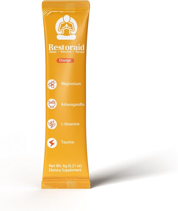 Restoraid Relaxation Drink Mix – 25 Packets | Magnesium, L-Theanine, Ashwagandha, Taurine, Glycine | Calming & Relaxing Supplement (Orange)