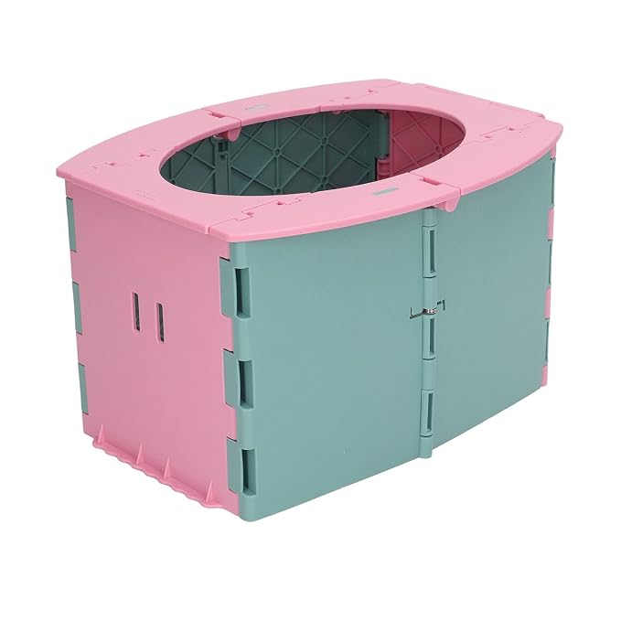 Toddler Potty, Foldable Portable Potty with PP Material, Lightweight Travel with Cleaning Bag and Storage Bag, Quick Setup Baby Toilet for Camping Car Trips Toddlers (Green Pink)