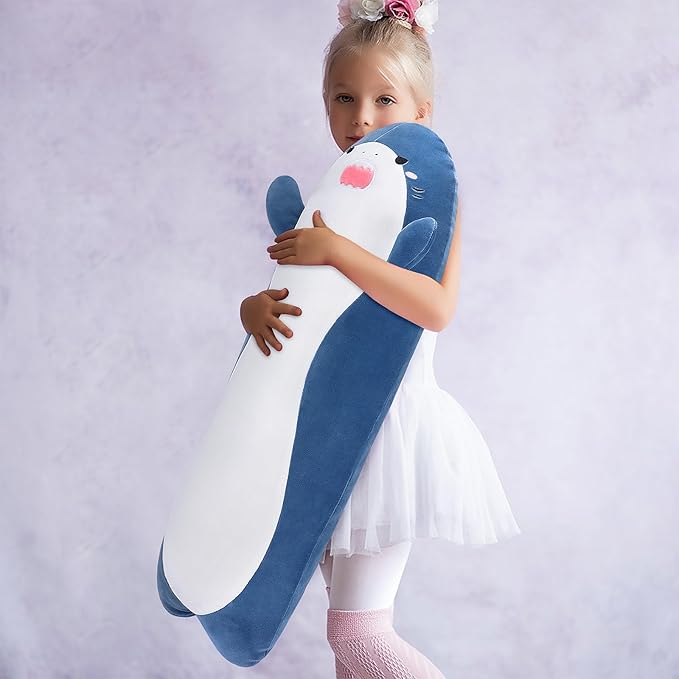 Large Shark Plush,33.5" Cute Plushies Long Shark Stuffed Animal,Weighted Shark Plush Toys,Cuddly Sleeping Hugging Pillows, Soft Giant Body Pillow,Shark Plushy Gift at Birthday Kids Adults