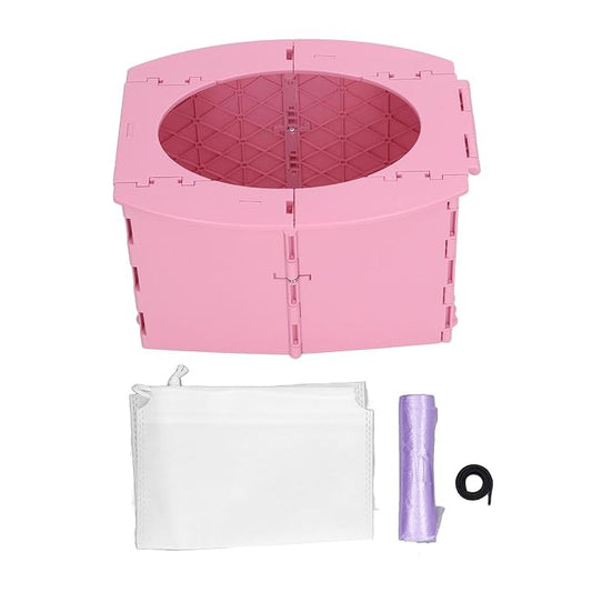 ZJchao Folding Travel Potty, Portable Lightweight Foldable Toddler Potty Toilet Camping Travel Fold Up Toilet Seat with Trash Bag Storage Bag and Strap for Long Distance Driving Tourism(Pink)