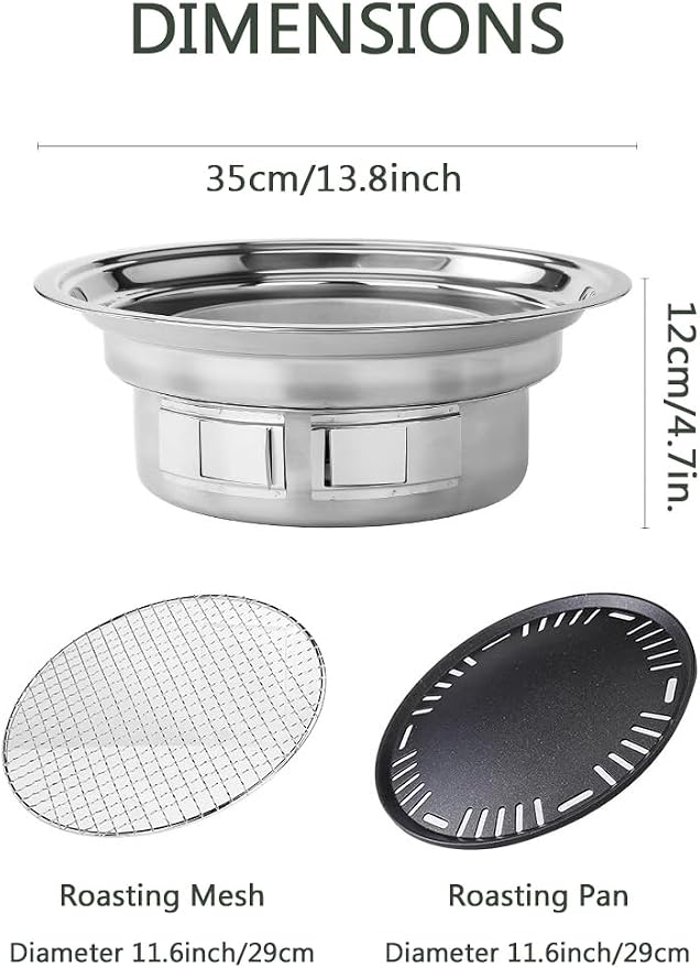 Korean Charcoal Grill 13.8 Inches Stainless Steel Tabletop BBQ Grill Stove Outdoor Camping Cooker, Tabletop Smoker Grill BBQ Grill for Patio Garden Backyard