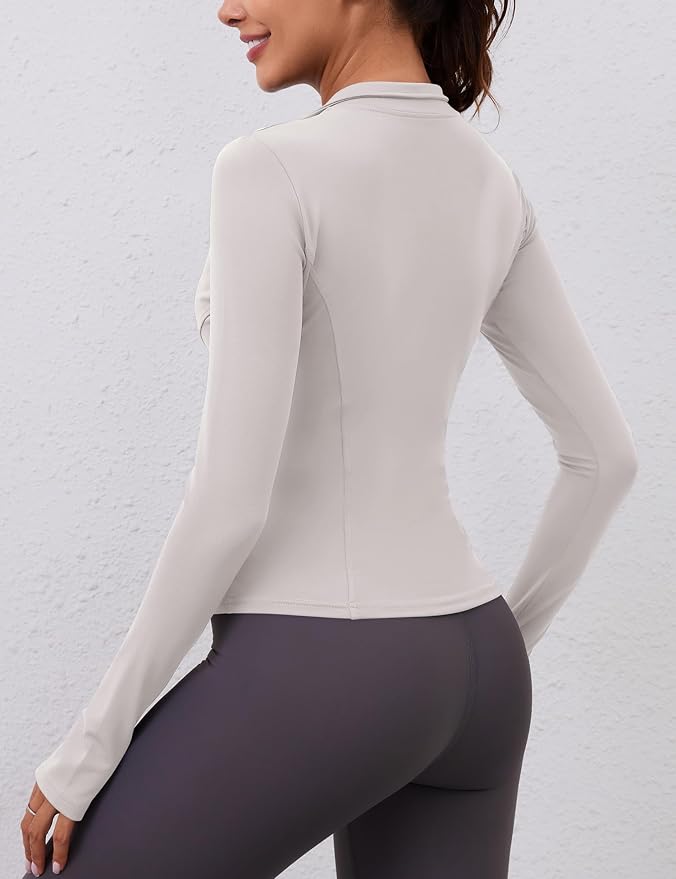 LOMON Womens Long Sleeve Workout Tops Quick Dry Quarter Zip Pullover Crop Yoga Athletic Slim Fit Shirts