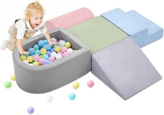 Climbing Toys for Toddlers , Foam Climbing Blocks with Ball Pit for Baby, 5-Piece Soft Toddlers Climbing Toy Indoor,Climbing Crawling Toys Soft Foam Blocks Activity Play Set(Balls not Included)