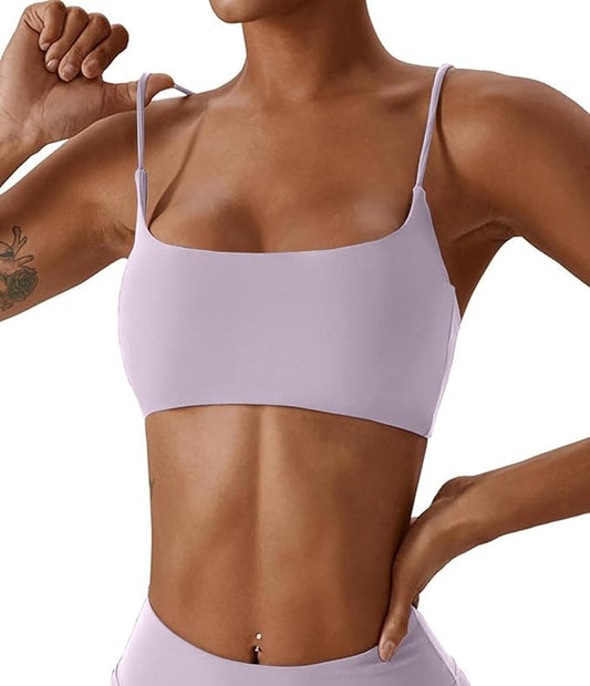 Comper Women's Sports Bras Wirefree Racerback Workout Bras Sexy Thin Straps Yoga Sport Bras with Removable Pads