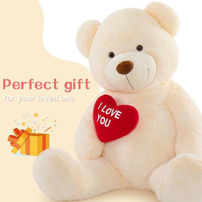 Tezituor Giant Teddy Bear 52" - Big Stuffed Animal with Heart - Large I Love You Plush Toys for Kid Christmas Birthday - Valentines Gift for Girlfriend