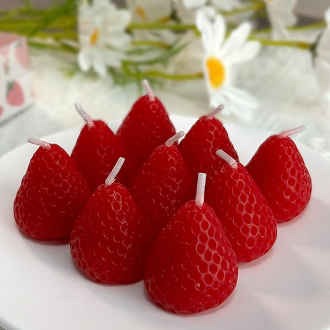Strawberries Candles Gifts for Women, Aromatherapy Candle, Room Decor Cute Strawberries Shaped Scented Candles, Aesthetic Decorative (9 Red, 3 Inch)