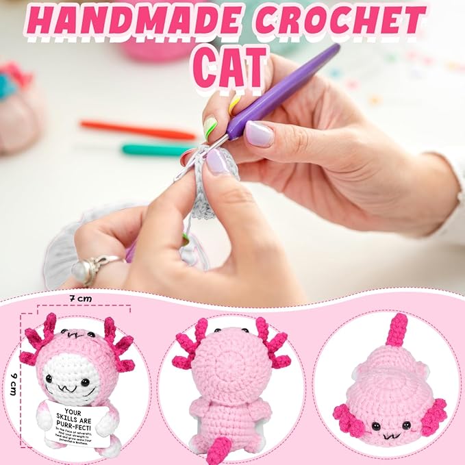 AICase Easter Basket Stuffers Decor Positive Crochet Axolotl,Crochet Cat Animals Stuff Inspirational Fanny Knitted Small Ideas Decorations Birthday Gifts for Women Men Her Sister Mom Dad Girls Boys