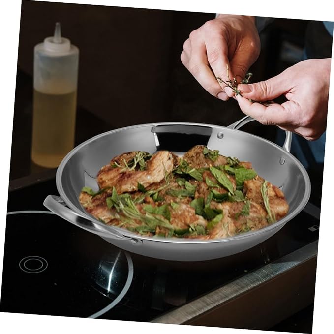 Homoyoyo Non-Stick Stainless Steel Korean Wok 30cm - Versatile Cast Iron Egg Pan for Outdoor Cooking