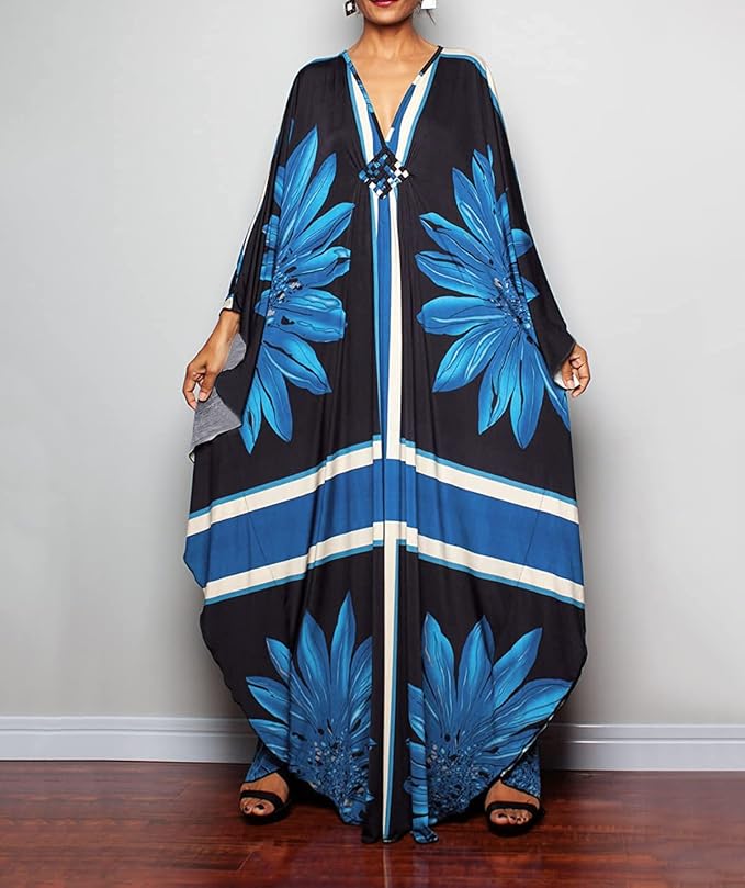 Venasha Womens Caftan Floral Print Kaftan Dress Short Sleeve Swimsuit Cover up Loungewear for Summer